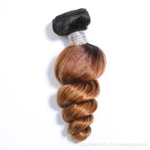 9a 100g SPARK Remy Human Hair Weaving Bundle for Women Weave Brazilian Hair Extension Ombre Black Brown Loose Wave 1b/30